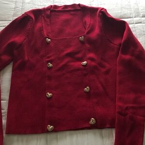 Chicwish Red Cardigan with Heart Buttons
